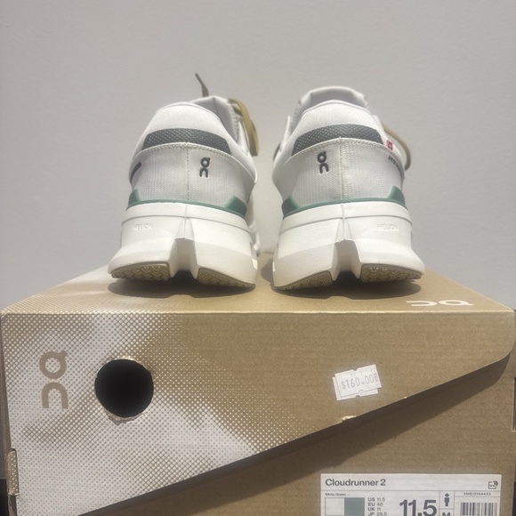 MEN’S On CLOUDRUNNER 2 White/Green Running Shoes Cloud NEW in Box! main image 5